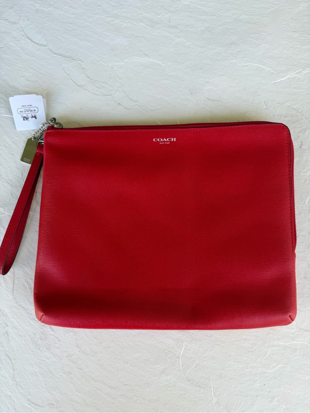 NWT Coach Red Crossgrain Leather Large Zip Wristlet Clutch Pouch Handbag